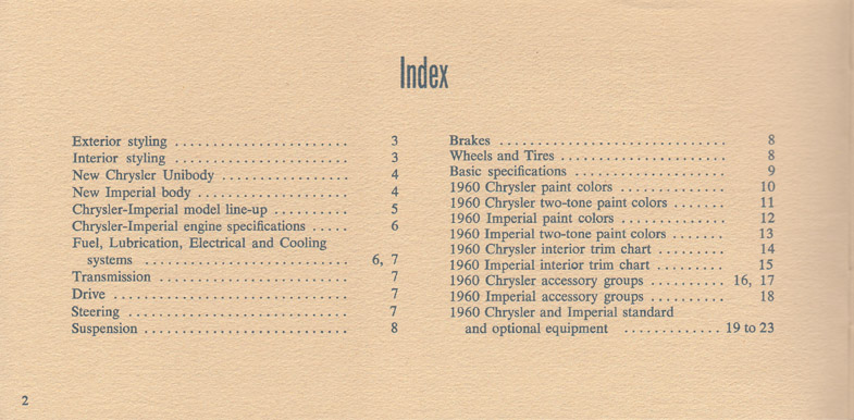 1960 Chrysler Imperial Fact Sheet Page 2